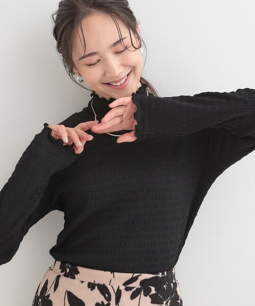 CHIEKO+ ジャカードトップス ベージュ38 洗濯機可/S-LL】レイヤードスタイルにも ぽこぽこジャカード