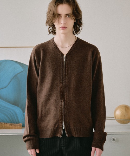 V NECK ZIP KNIT CARDIGAN/Vネックジップニットカーディガン（ニット
