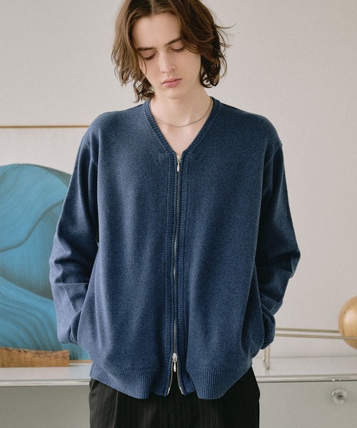 V NECK ZIP KNIT CARDIGAN/Vネックジップニットカーディガン（ニット