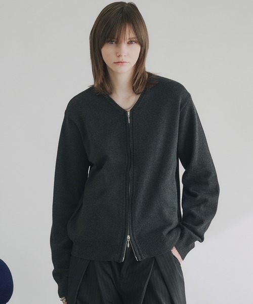 selle glant（セレグランテ）の「V NECK ZIP KNIT CARDIGAN/Vネックジップニットカーディガン（ニット/セーター・メンズ・チャコールグレー/スモークピンク・SMALL/MEDIUM/LARGE）」の9枚目の写真