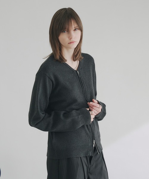 selle glant（セレグランテ）の「V NECK ZIP KNIT CARDIGAN/Vネックジップニットカーディガン（ニット/セーター・メンズ・チャコールグレー/スモークピンク・SMALL/MEDIUM/LARGE）」の10枚目の写真