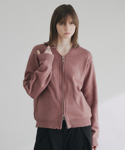 V NECK ZIP KNIT CARDIGAN/Vネックジップニットカーディガン（ニット