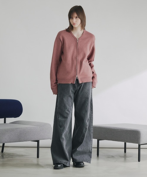 V NECK ZIP KNIT CARDIGAN/Vネックジップニットカーディガン（ニット