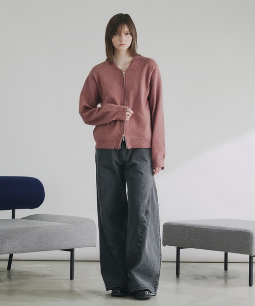 V NECK ZIP KNIT CARDIGAN/Vネックジップニットカーディガン（ニット