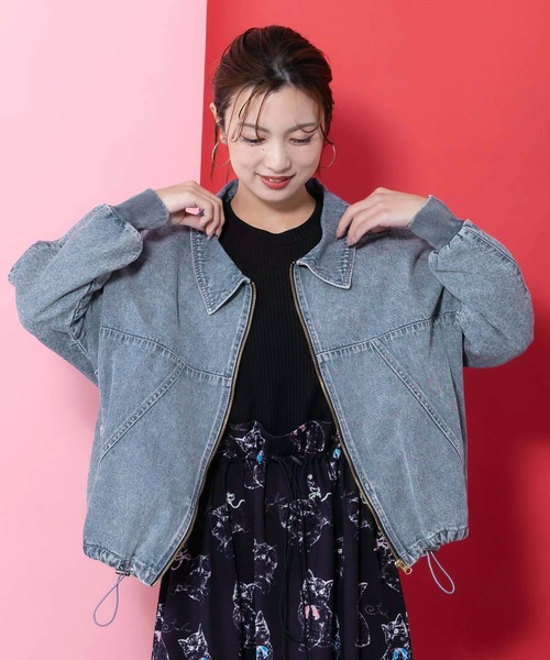 ScoLar（スカラー）の「161614：ヴィンテージ風ネコ刺繍デニムジャケット（デニムジャケット・レディース・ブルー/グレー・M）」の8枚目の写真