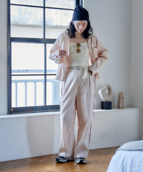FREAK'S STORE(フリークスストア)の「FRUIT OF THE LOOM × FREAK'S STORE/フルーツオブザルーム 別注 マルチストライプ イージーパンツ/パジャマパンツ(その他パンツ・レディース・ブラック/グリーン/ベージュ/オレンジ/ネイビー・フリ-)」の10枚目の写真