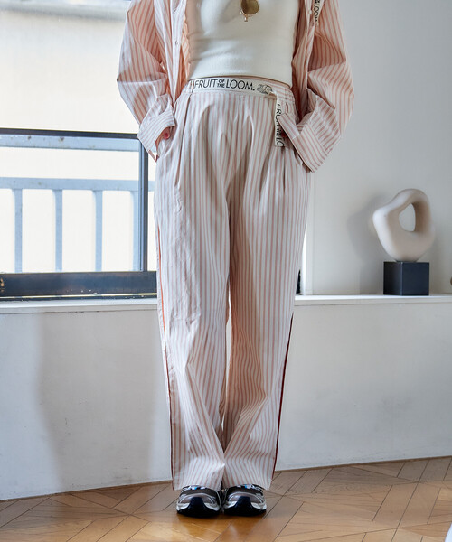 FREAK'S STORE(フリークスストア)の「FRUIT OF THE LOOM × FREAK'S STORE/フルーツオブザルーム 別注 マルチストライプ イージーパンツ/パジャマパンツ(その他パンツ・レディース・ブラック/グリーン/ベージュ/オレンジ/ネイビー・フリ-)」の16枚目の写真