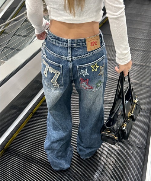 center i(センターアイ)の「スター&ナンバーモチーフデニムパンツ(デニムパンツ・レディース・ブルー・S/M/XS)」の6枚目の写真