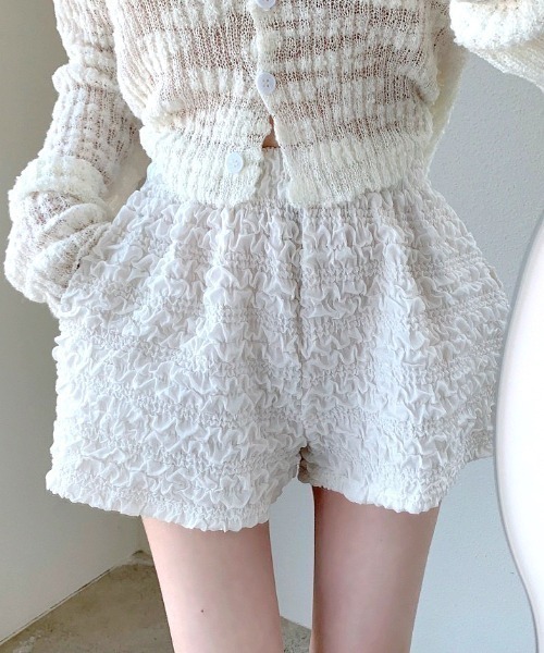 SHEENA(シーナ)の「くしゅくしゅシャーリングショートパンツ(その他パンツ・レディース・ホワイト/ブラック・M)」の2枚目の写真