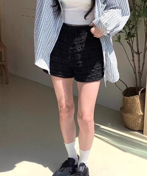 SHEENA(シーナ)の「くしゅくしゅシャーリングショートパンツ(その他パンツ・レディース・ホワイト/ブラック・M)」の10枚目の写真