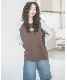 HAVISM（ヘビズム）の「FLOWER COLOR BLOCK RAGLAN L/S TEE(BROWN)（Tシャツ/カットソー）」