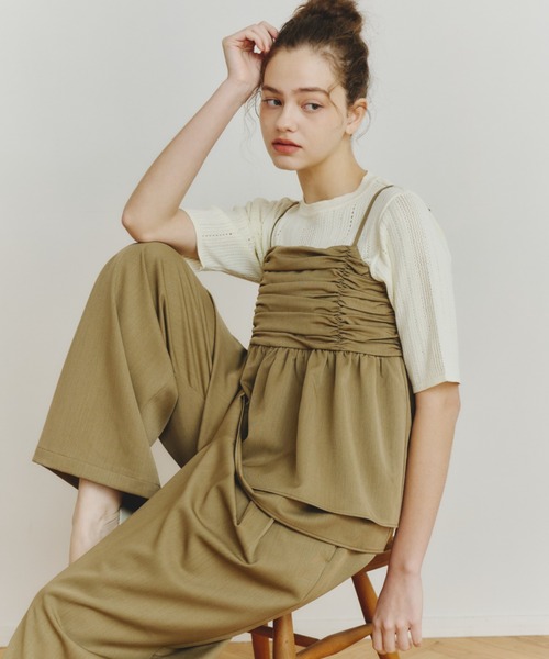 OLUN(オルン)の「pointelle knit top/針抜きニットトップス(ニット/セーター・レディース・マスタード/アイボリー/グリーン/ブラウン/ベージュ・FREE)」の8枚目の写真