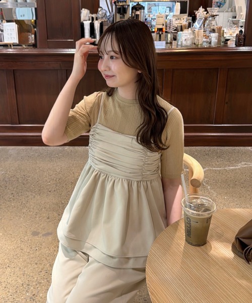 OLUN(オルン)の「pointelle knit top/針抜きニットトップス(ニット/セーター・レディース・マスタード/アイボリー/グリーン/ブラウン/ベージュ・FREE)」の18枚目の写真