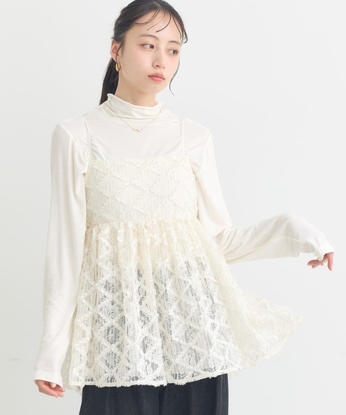 earth music&ecology（アースミュージックアンドエコロジー）の「【2026SS】フリンジレースキャミビスチェ（ベスト・レディース・ブラック/アイボリー・FREE）」の3枚目の写真