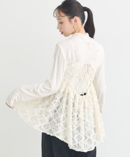 earth music&ecology（アースミュージックアンドエコロジー）の「【2026SS】フリンジレースキャミビスチェ（ベスト・レディース・ブラック/アイボリー・FREE）」の4枚目の写真