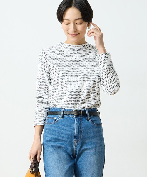 DECOY SINCE 1981(デコイシンスイチキュウハチイチ)の「ジャガードボーダープルオーバー【綿100%】(Tシャツ/カットソー・レディース・イエロー/ネイビー/サックスブルー・M/LL/L)」の2枚目の写真