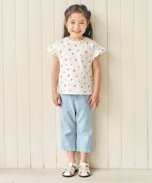 apres les cours（アプレレクール）の「【WEB限定】ハート・フラワーアップリケフリルTシャツ（Tシャツ/カットソー・キッズ・オフホワイト/サックスブルー/アイボリー/ピンク/ネイビー/その他2・120/110/90/80/130/140/100）」の7枚目の写真
