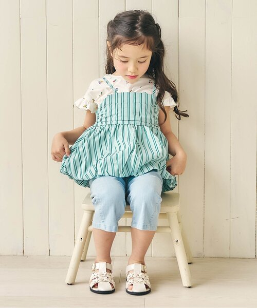 apres les cours（アプレレクール）の「【WEB限定】ハート・フラワーアップリケフリルTシャツ（Tシャツ/カットソー・キッズ・オフホワイト/サックスブルー/アイボリー/ピンク/ネイビー/その他2・120/110/90/80/130/140/100）」の9枚目の写真