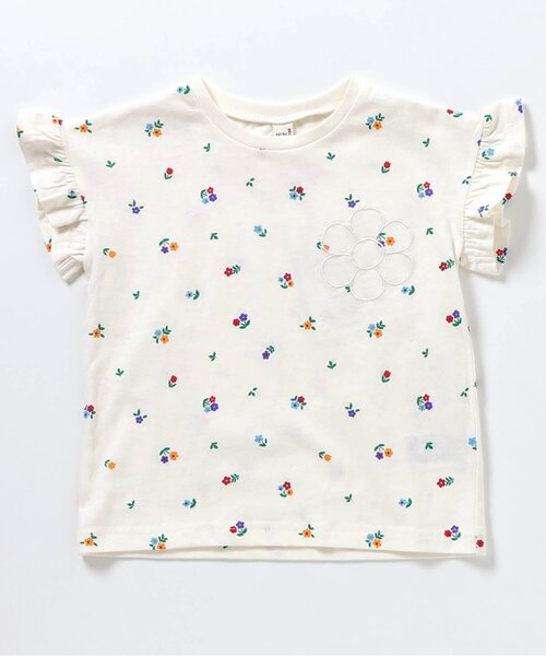 apres les cours(アプレレクール)の「ハート・フラワーアップリケフリル半袖Tシャツ(Tシャツ/カットソー・キッズ・オフホワイト/サックスブルー/アイボリー/ピンク/ネイビー/その他2・120/110/90/80/130/140/100)」の7枚目の写真
