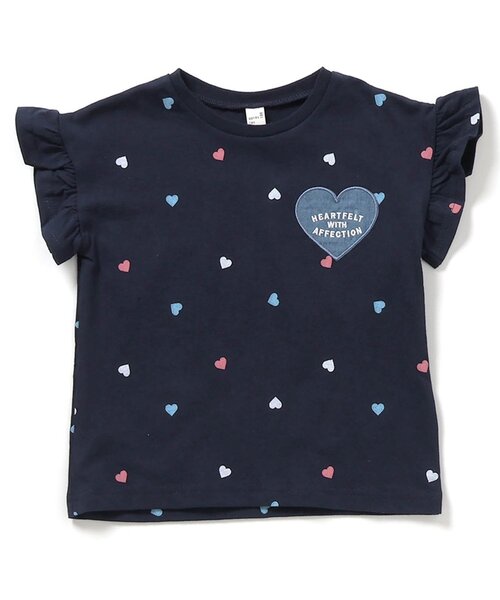 apres les cours(アプレレクール)の「ハート・フラワーアップリケフリル半袖Tシャツ(Tシャツ/カットソー・キッズ・オフホワイト/サックスブルー/アイボリー/ピンク/ネイビー/その他2・120/110/90/80/130/140/100)」の8枚目の写真