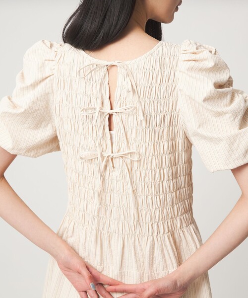 EMMEL REFINES(エメルリファインズ)の「<EMMEL REFINES>EM ストライプ シャーリング フレア ワンピース(ワンピース・レディース・ベージュ/ライトブルー・M/S)」の10枚目の写真