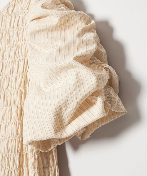 EMMEL REFINES(エメルリファインズ)の「<EMMEL REFINES>EM ストライプ シャーリング フレア ワンピース(ワンピース・レディース・ベージュ/ライトブルー・M/S)」の14枚目の写真