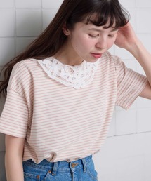 l'atelier du savon | バテンレース襟のボーダーTシャツ(Tシャツ/カットソー)