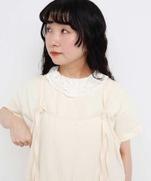 l'atelier du savon | バテンレース襟のボーダーTシャツ(Tシャツ/カットソー)