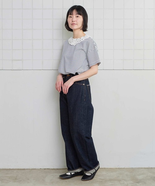 l'atelier du savon(アトリエドサボン)の「バテンレース襟のボーダーTシャツ(Tシャツ/カットソー・レディース・ブルー/ピンク/グリーン/アイボリー・FREE)」の8枚目の写真