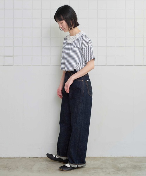 l'atelier du savon(アトリエドサボン)の「バテンレース襟のボーダーTシャツ(Tシャツ/カットソー・レディース・ブルー/ピンク/グリーン/アイボリー・FREE)」の9枚目の写真