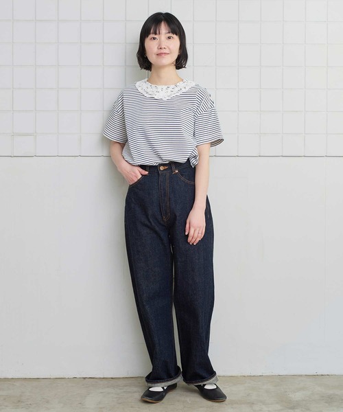 l'atelier du savon(アトリエドサボン)の「バテンレース襟のボーダーTシャツ(Tシャツ/カットソー・レディース・ブルー/ピンク/グリーン/アイボリー・FREE)」の11枚目の写真