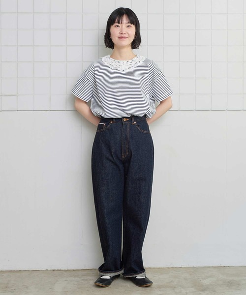 l'atelier du savon(アトリエドサボン)の「バテンレース襟のボーダーTシャツ(Tシャツ/カットソー・レディース・ブルー/ピンク/グリーン/アイボリー・FREE)」の12枚目の写真