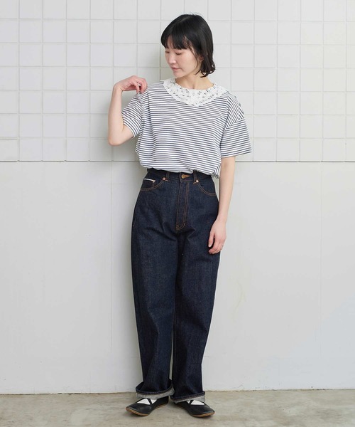l'atelier du savon(アトリエドサボン)の「バテンレース襟のボーダーTシャツ(Tシャツ/カットソー・レディース・ブルー/ピンク/グリーン/アイボリー・FREE)」の13枚目の写真