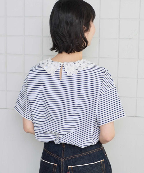 l'atelier du savon(アトリエドサボン)の「バテンレース襟のボーダーTシャツ(Tシャツ/カットソー・レディース・ブルー/ピンク/グリーン/アイボリー・FREE)」の7枚目の写真