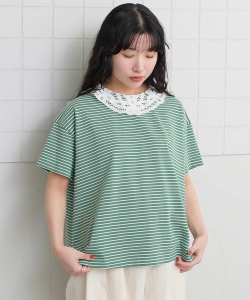 l'atelier du savon(アトリエドサボン)の「バテンレース襟のボーダーTシャツ(Tシャツ/カットソー・レディース・ブルー/ピンク/グリーン/アイボリー・FREE)」の21枚目の写真
