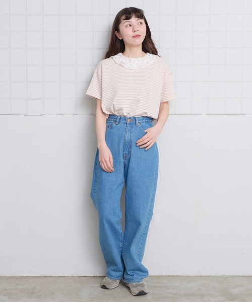 l'atelier du savon(アトリエドサボン)の「バテンレース襟のボーダーTシャツ(Tシャツ/カットソー・レディース・ブルー/ピンク/グリーン/アイボリー・FREE)」の20枚目の写真