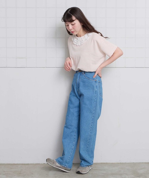 l'atelier du savon(アトリエドサボン)の「バテンレース襟のボーダーTシャツ(Tシャツ/カットソー・レディース・ブルー/ピンク/グリーン/アイボリー・FREE)」の18枚目の写真