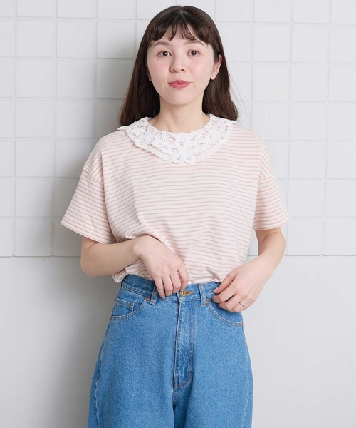 l'atelier du savon(アトリエドサボン)の「バテンレース襟のボーダーTシャツ(Tシャツ/カットソー・レディース・ブルー/ピンク/グリーン/アイボリー・FREE)」の17枚目の写真