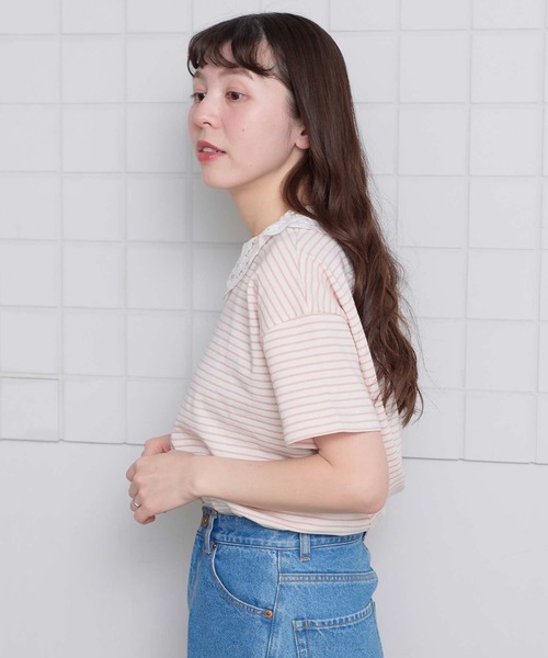l'atelier du savon(アトリエドサボン)の「バテンレース襟のボーダーTシャツ(Tシャツ/カットソー・レディース・ブルー/ピンク/グリーン/アイボリー・FREE)」の14枚目の写真