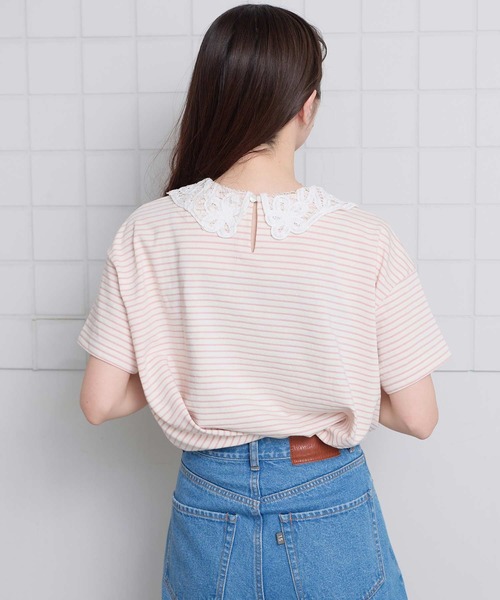 l'atelier du savon(アトリエドサボン)の「バテンレース襟のボーダーTシャツ(Tシャツ/カットソー・レディース・ブルー/ピンク/グリーン/アイボリー・FREE)」の15枚目の写真