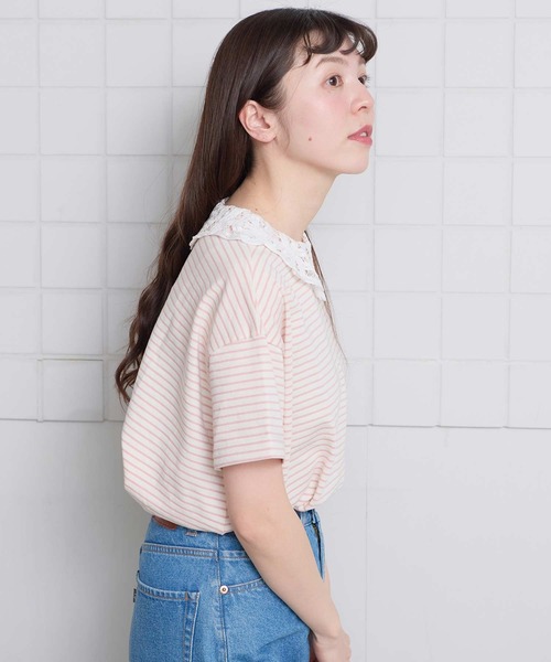 l'atelier du savon(アトリエドサボン)の「バテンレース襟のボーダーTシャツ(Tシャツ/カットソー・レディース・ブルー/ピンク/グリーン/アイボリー・FREE)」の16枚目の写真