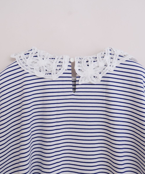 l'atelier du savon（アトリエドサボン）の「バテンレース襟のボーダーTシャツ（Tシャツ/カットソー・レディース・ブルー/ピンク/グリーン・FREE）」の4枚目の写真