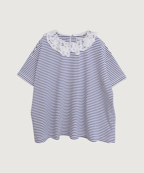 l'atelier du savon（アトリエドサボン）の「バテンレース襟のボーダーTシャツ（Tシャツ/カットソー・レディース・ブルー/ピンク/グリーン・FREE）」の6枚目の写真