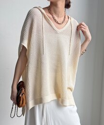 【WEB限定】コットンニットメッシュフーディーベスト