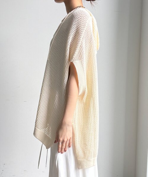 DouDou（ドゥドゥ）の「【WEB限定】コットンニットメッシュフーディーベスト（ニット/セーター・レディース・グレイッシュベージュ/オフホワイト/ブラック・FREE）」の13枚目の写真