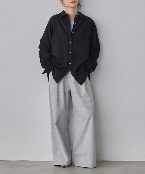 hunch(ハンチ)の「ドビーストライプ カットオフシャツ(シャツ/ブラウス・レディース・オフホワイト/ブラック/ピンク・FREE)」の5枚目の写真