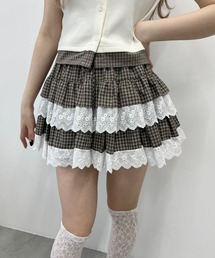レースサンドチェックミニスカート