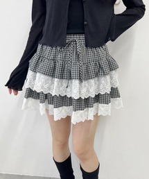 レースサンドチェックミニスカート