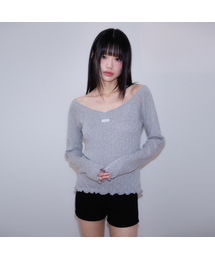 Lace Label V-Neck Long Sleeve [Gray]