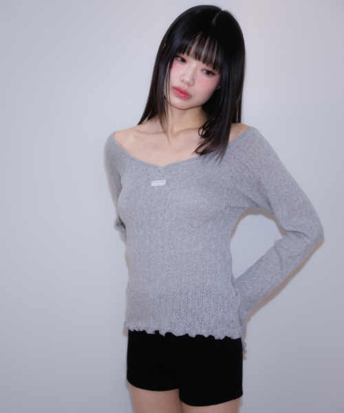 ROSEFRANTZ（ロゼフランツ）の「Lace Label V-Neck Long Sleeve [Gray]（Tシャツ/カットソー・レディース・アッシュグレー・OS）」の3枚目の写真